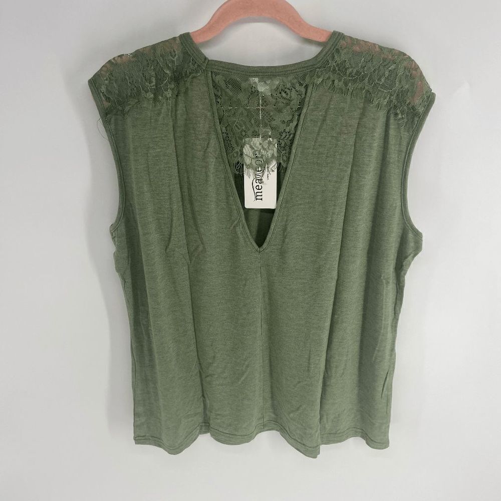 Meaneor Women's Green Lace Deep V-Neck Keyhole Sleeveless Blouse Size XXL NWT - Picture 7 of 7
